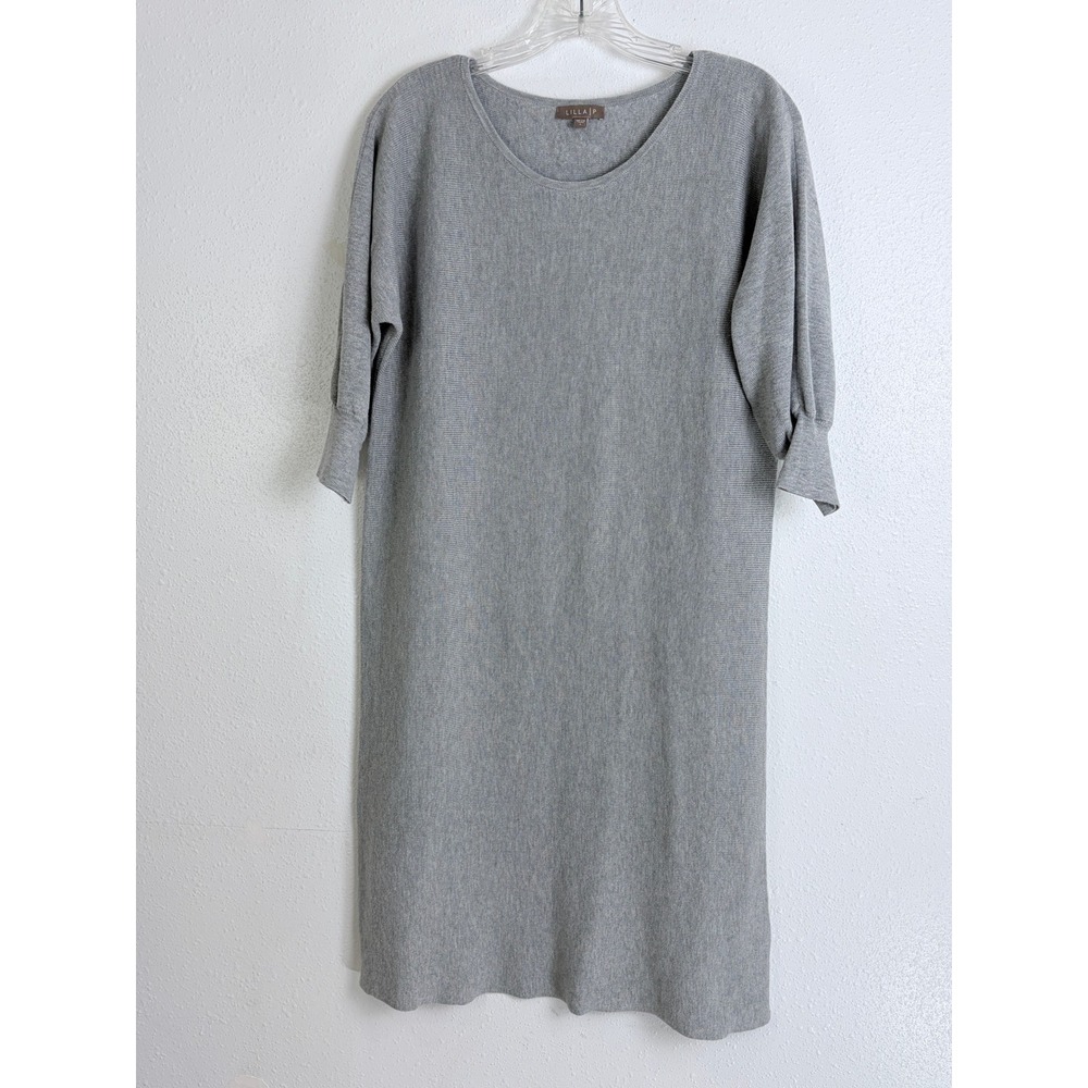 Lilla P Gray Solid Cotton Modal Knit Puff Sleeve Womens T-Shirt Dress Size L
